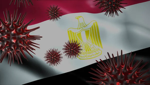 A coronavirus spinning with Egypt flag behind as epidemic outbreak infection in Egypt