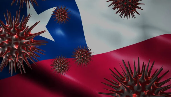 Ein Coronavirus Dreht Sich Mit Chile Flagge Hintergrund Als Epidemie — Stockfoto