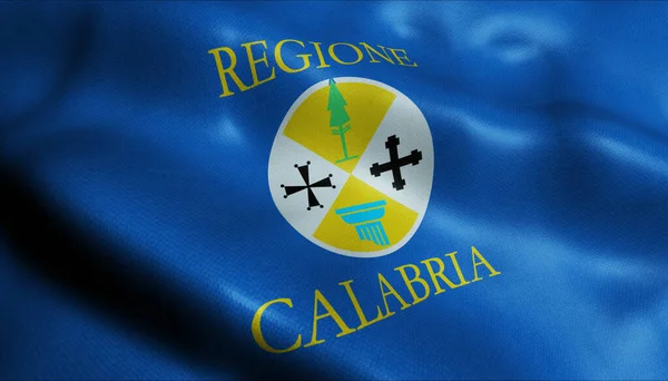 卡拉布里亚飘扬的旗帜的三维说明 意大利国家 — 图库照片