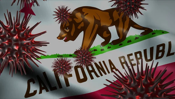 Kaliforniya 'da salgın salgını olarak Amerika Birleşik Devletleri bayrağını sallayan bir koronavirüs.