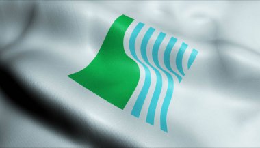 Saijo 'nun (Japonya ülkesinin) dalgalanan bayrağının 3D görüntüsü)