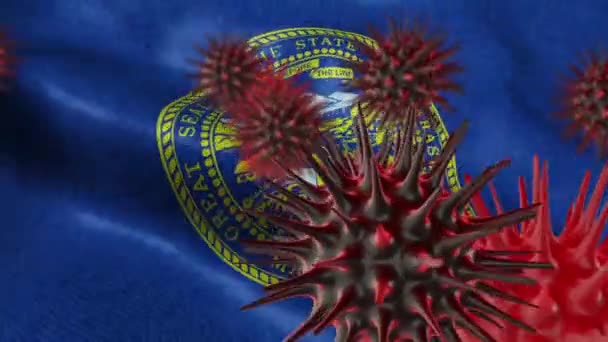 Ohnisko Viru Korony Americkou Státní Vlajkou Nebraska Coronavirus Concept — Stock video