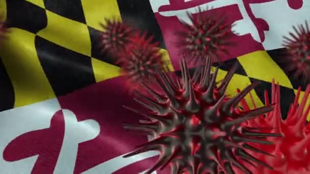 Corona Virus Epidemie Americkou Státní Vlajkou Maryland Coronavirus Concept — Stock video