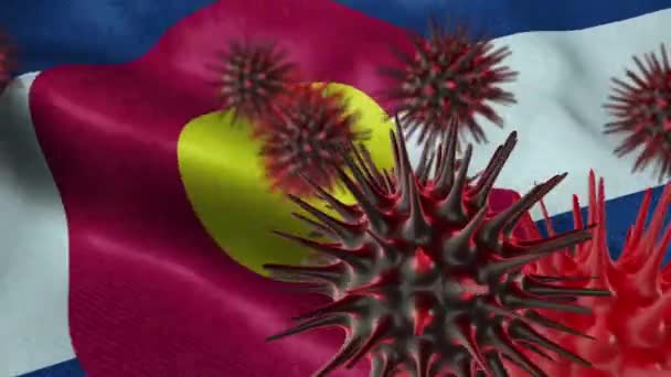 コロラド州旗とコロナウイルスの発生 コロナウイルスコンセプト — ストック動画