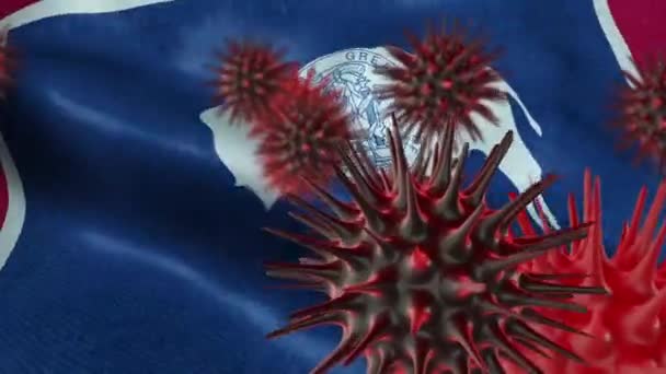 Brote Virus Corona Con Bandera Estatal Wyoming Coronavirus Concept — Vídeo de stock