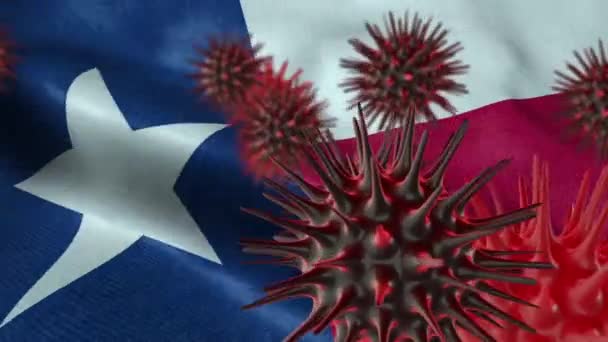 米国テキサス州旗とコロナウイルスの発生 コロナウイルスの概念 — ストック動画