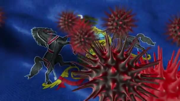 Éclosion Virus Couronne Avec Drapeau État Américain Pennsylvanie Concept Coronavirus — Video