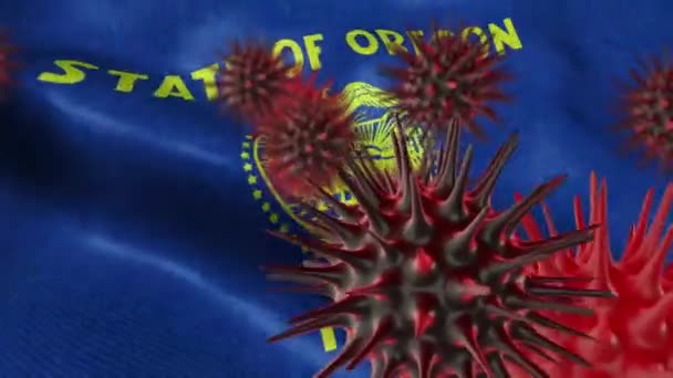 带有美国俄勒冈州国旗的Corona病毒爆发 — 图库视频影像