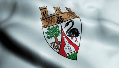 Wermelskirchen 'in (Almanya ülkesinin) el sallayan bir arma bayrağının 3D görüntüsü)