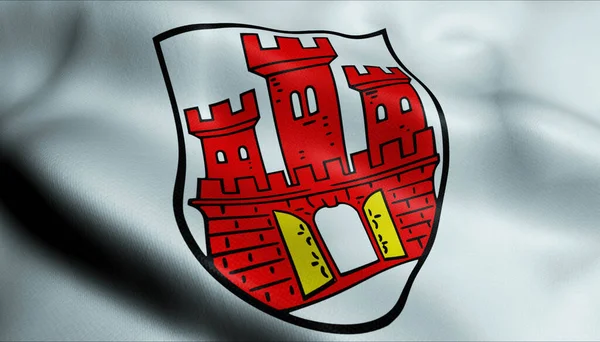 Illustration Waving Coat Arms Flag Weilheim Oberbayern Germany Country — Stock Photo, Image