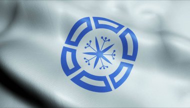 Muroran 'ın (Japonya ülkesinin) sallanan bir bayrağının 3D İllüstrasyonu)