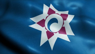 Hakodate 'nin (Japonya ülkesinin) sallanan bayrağının 3D görüntüsü)