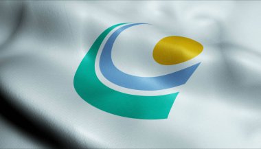 Gero 'nun (Japonya ülkesinin) sallanan bayrağının 3D görüntüsü)