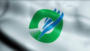 Wajima 'nın (Japonya ülkesinin) dalgalı bayrağının 3D görüntüsü)