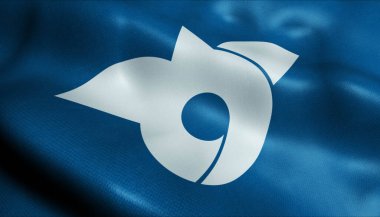 Kamisu 'nun (Japonya ülkesinin) sallanan bayrağının 3D görüntüsü)