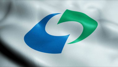 Ichinoseki 'nin (Japonya ülkesinin) sallanan bir bayrağının 3D İllüstrasyonu)
