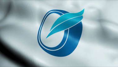 Kikuchi 'nin (Japonya ülkesinin) sallanan bayrağının 3D görüntüsü)