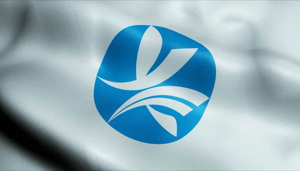 3D Illustration of a waving flag of Kizugawa (Japan country)