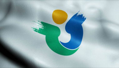 Hirado 'nun (Japonya ülkesinin) sallanan bayrağının 3D görüntüsü)