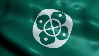 Shimoda 'nın (Japonya ülkesinin) sallanan bayrağının 3D görüntüsü)