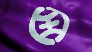 Hachioji 'nin (Japonya ülkesinin) sallanan bayrağının 3D görüntüsü)