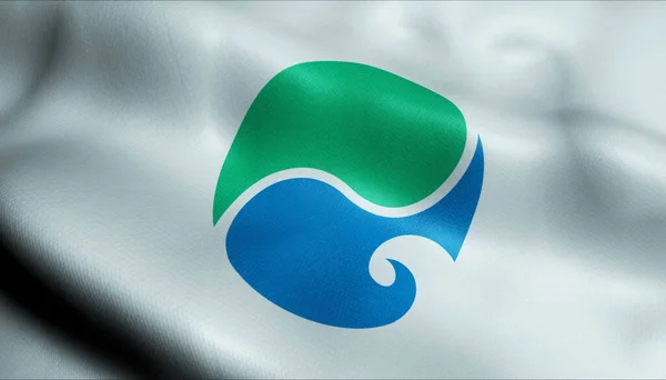 3D Illustration of a waving flag of Hamamatsu (Japan country)