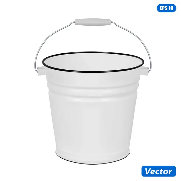 Enamel Bucket Isolated White Background Vector Illustration Photorealism — Stock Vector