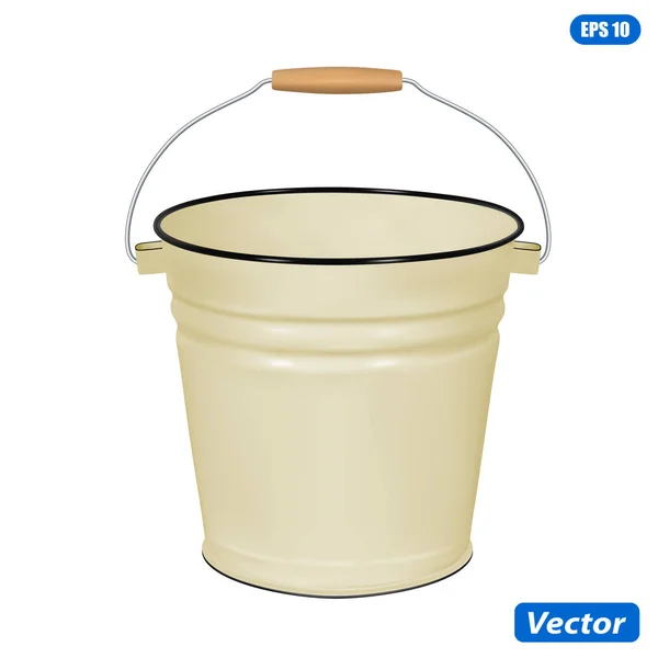 Enamel Bucket Isolated White Background Vector Illustration Photorealism — Stock Vector