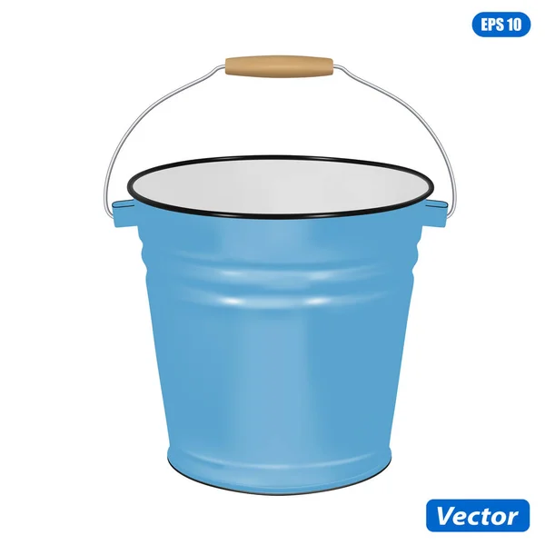 Enamel Bucket Isolated White Background Vector Illustration Photorealism — Stock Vector