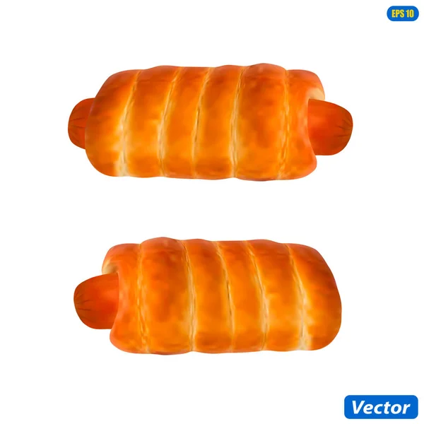 Saucisse Dans Pâte Isolée Sur Fond Blanc Illustration Vectorielle Photoréalisme — Image vectorielle