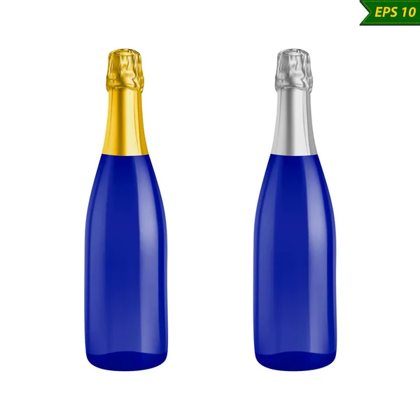 Flasche Champagner Mit Und Ohne Etikett Vektor Illustration Isoliert Auf — Stockvektor