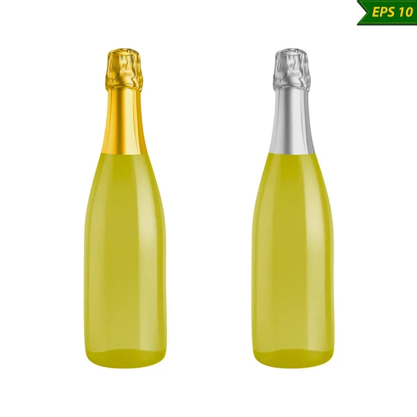 Flasche Champagner Mit Und Ohne Etikett Vektor Illustration Isoliert Auf — Stockvektor