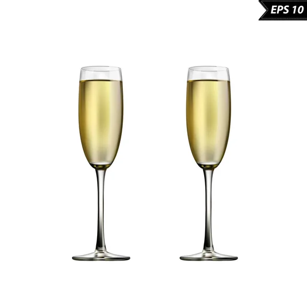 Weingläser Mit Champagner Vektor Illustration Isoliert Auf Weißem Hintergrund — Stockvektor