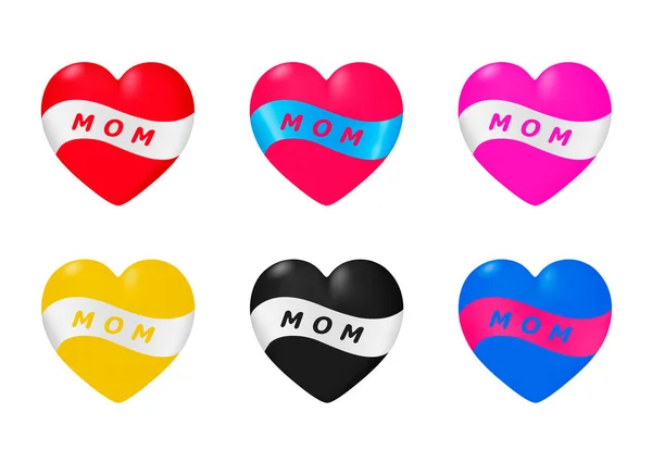 Coeurs Avec Mot Maman Pour Fête Des Mères Illustration Vectorielle — Image vectorielle