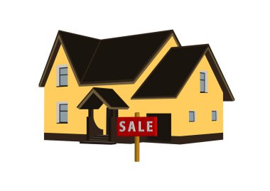 Satılık ev. Beyaz bir arka plan üzerinde vektör çizim.