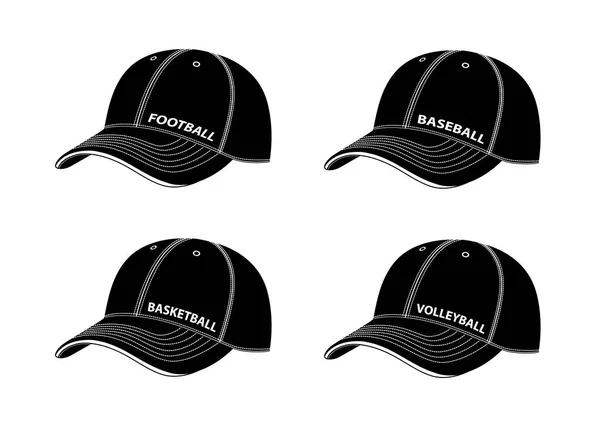 Baseball Sapkák Feliratokkal Különböző Sportok Vektoros Illusztráció Elszigetelt Fehér Background — Stock Vector