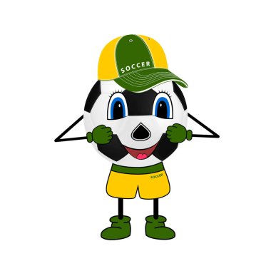 Futbol topu bir çizgi film karakteri var. Futbol logosu. Beyaz bir arka plan üzerinde vektör çizim.