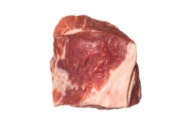 Beyaz arka planda bir parça et. Bir parça domuz eti. Et filetosu..