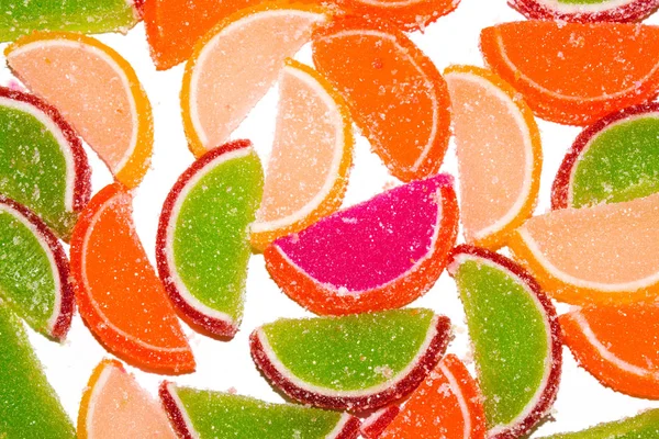 Ovocná Marmeláda Formě Pomerančových Plátků Marmeláda Různorodá Pozadí Ovocné Marmelády — Stock fotografie