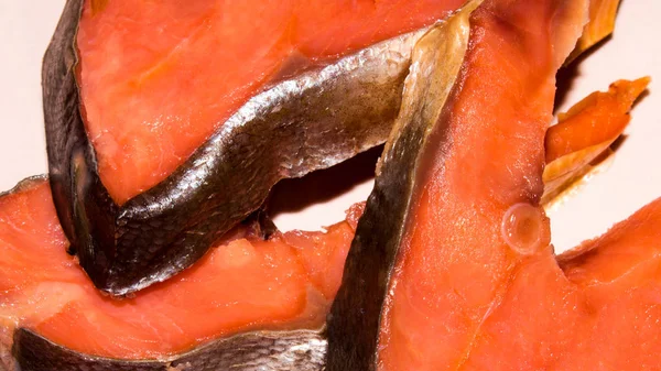 Pesce Affumicato Rosso Sfondo Pezzi Pesce Rosso Pesce Rosso Tagliato — Foto Stock