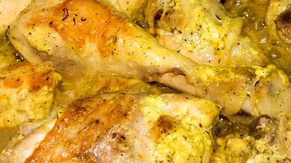 The chicken in the marinade.Pickled chicken thighs.Background of the chicken in the marinade.Marinated chicken drumstick.