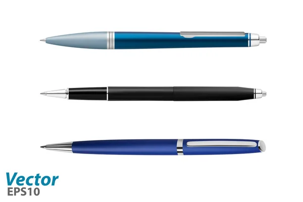 向量中的自动圆珠笔 向量中的商务类圆珠笔 向量中的一组钢笔 — 图库矢量图片