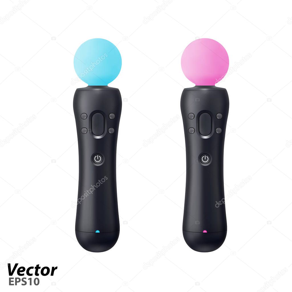 The motion controller of the virtual reality in the vector.Gamepad for game console in vector.Joystick for video games in vector.