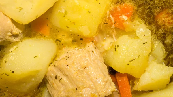 Aardappelen Met Vlees Een Dikke Bouillon Gestoofde Aardappelen Met Vlees — Stockfoto