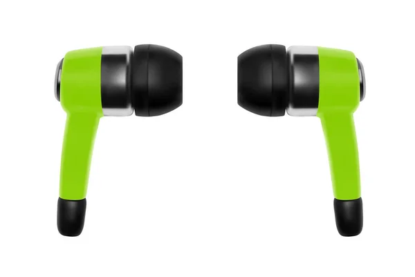 无线绿色耳机在矢量中 移动设备无线耳机 — 图库矢量图片