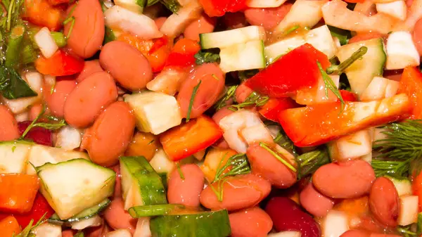 Gemüsesalat Mit Bohnen Hintergrundsalat Mit Bohnen Und Gemüse — Stockfoto