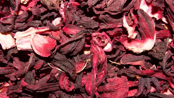 Hibiscus Tea Made Rose Petals Background Hibiscus Tea Leaves — Stock Photo, Image