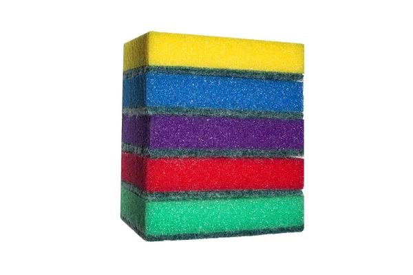 Mehrfarbiger Schwamm Zum Spülen Von Geschirr Hintergrund Aus Farbigem Schaum — Stockfoto