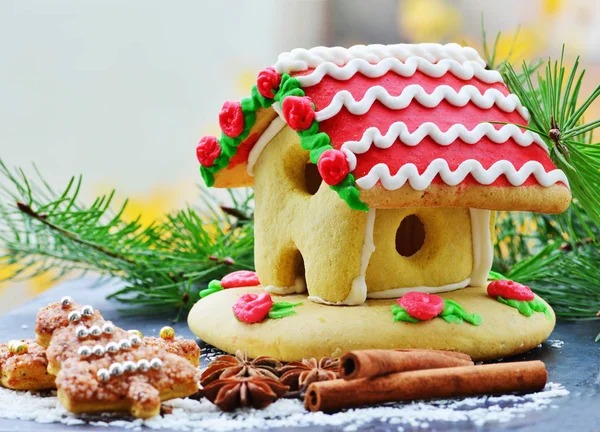 Gingerbread house with spices — Stock Photo, Image