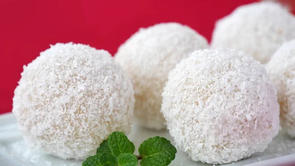 Coconut white chocolate balls macro — Stock Photo, Image